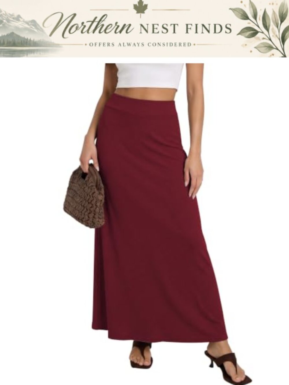 Women's A-Line Maxi Skirt Below Knee Elastic Waist Knit Long Skirt
